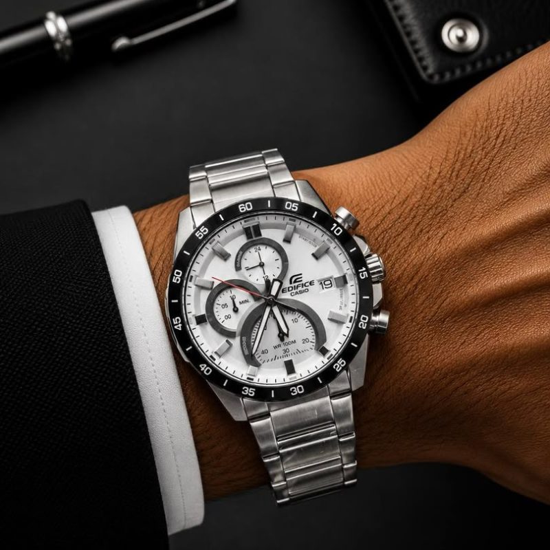 ساعت مردانه كاسيو اديفايس سیلور صفحه سفید 5653 Casio Edifice