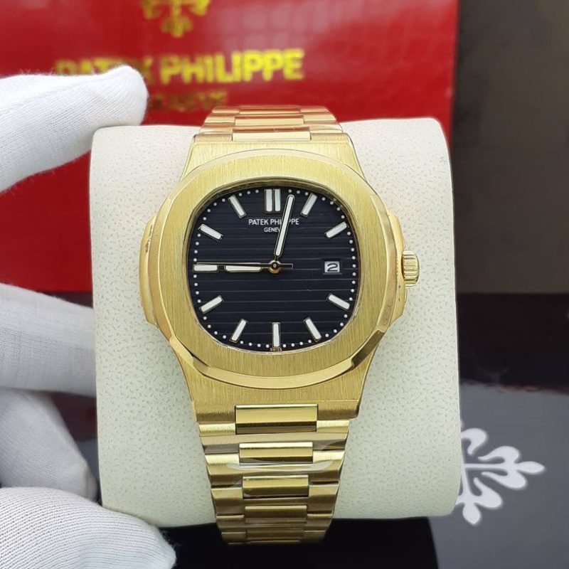 ساعت مردانه کوارتز پتک فیلیپ ناتیلوس طلایی صفحه مشکی Patek Philippe