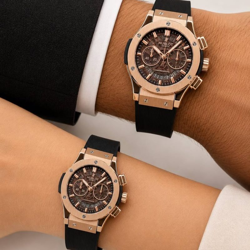 ساعت مچی ست هابلوت اسکلتون کرنوگراف رزگلد Hublot