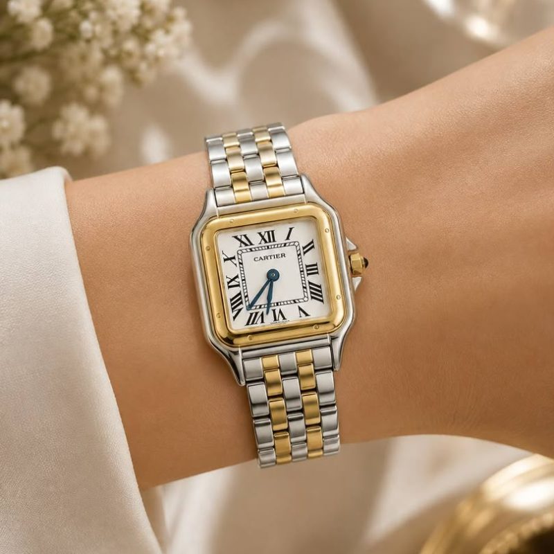 ساعت زنانه کارتیه پنتر سایز 22 میلیمتری سیلور طلایی  Cartier Panthere