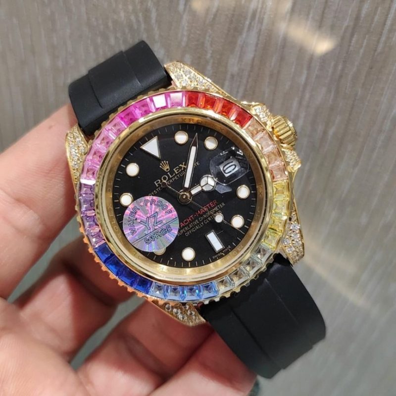 ساعت مچی مردانه فول نگین سیلور صفحه مشکی رولکس سابمارین Rolex