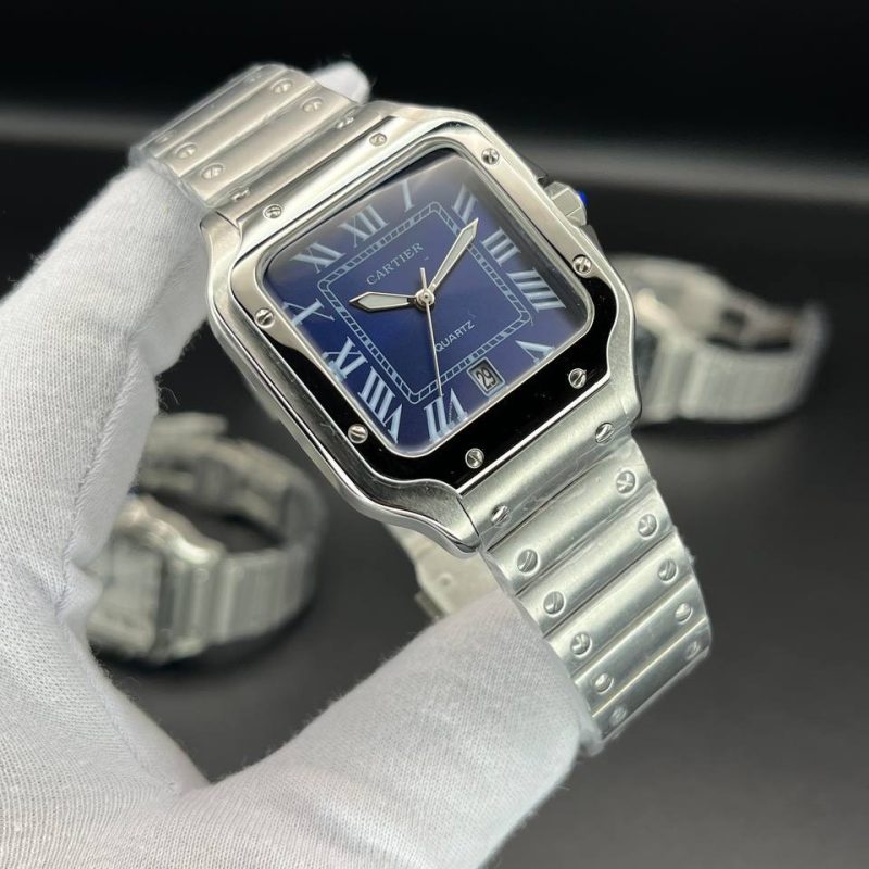 ساعت مردانه کوارتز کارتیه سانتوس سیلور صفحه سورمه ای Cartier