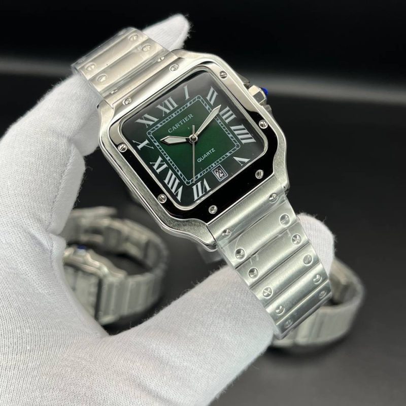 ساعت مردانه کوارتز کارتیه سانتوس سیلور صفحه سبز Cartier