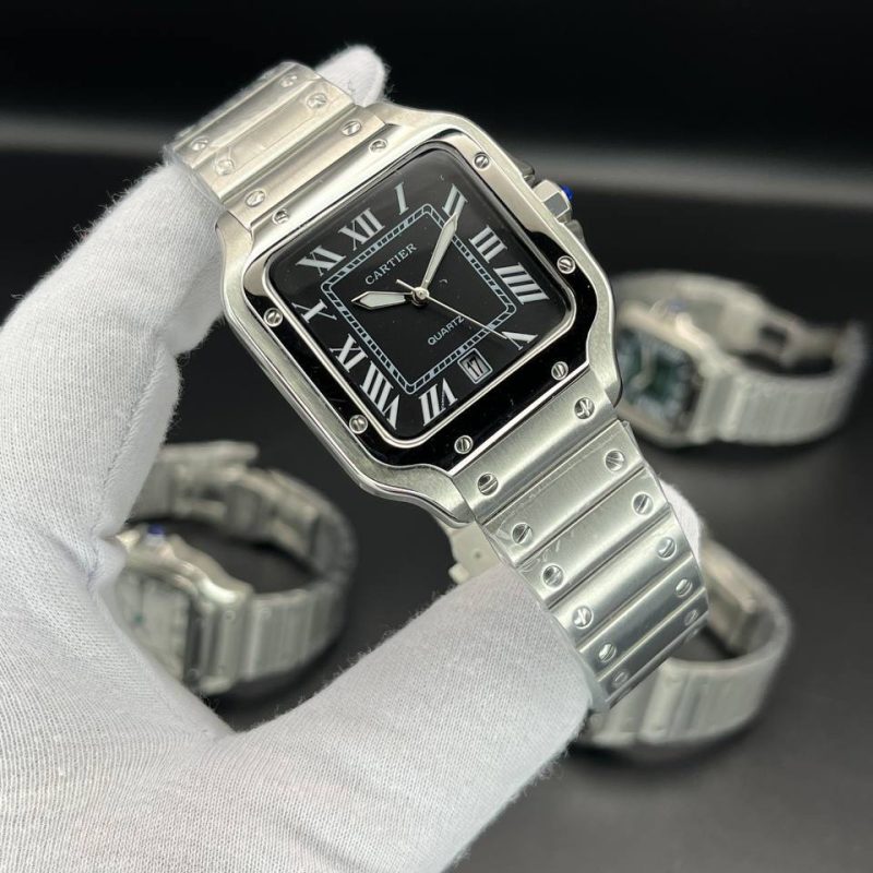 ساعت مردانه کوارتز کارتیه سانتوس سیلور صفحه مشکی Cartier