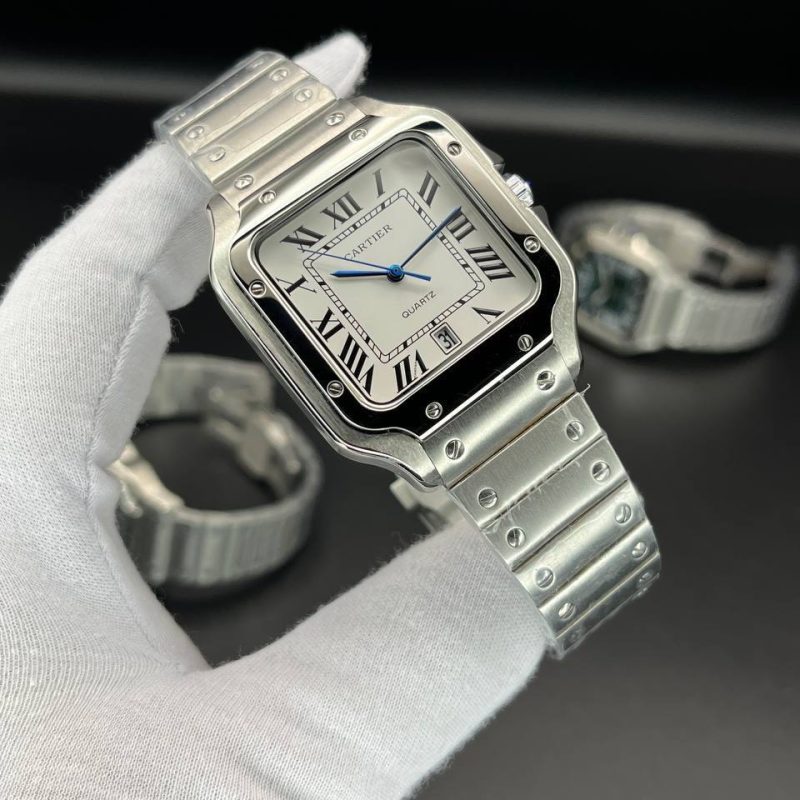 ساعت مردانه کوارتز کارتیه سانتوس سیلور صفحه سفید Cartier